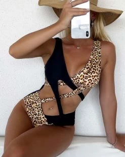 亚莉娜 Leopard Criss Cross Cut-out One Piece Swimsuit