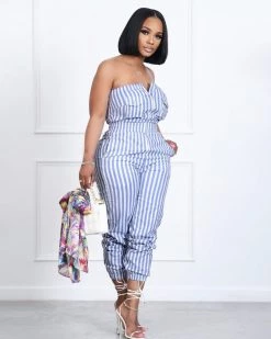 众思创 New In Sweetly Striped Jumpsuit