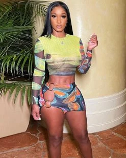 依米尔 See-through Open Half Skirt Set