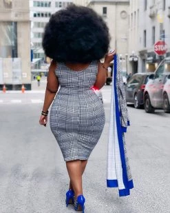 欧时尚 Plaid Print Bandage Design Dress Set New In