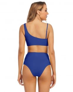 号手 Solid Lace Up Two Piece Swimsuit New In