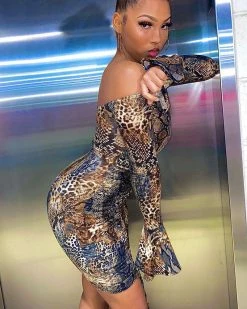 Divanewlook New In LEOPARD OFF SHOULDER DRESS