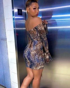 Divanewlook New In LEOPARD OFF SHOULDER DRESS