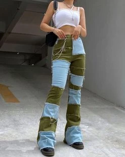 Divanewlook New In COLOR BLOCK STITCHING JEANS