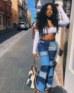 Divanewlook New In COLOR BLOCK STITCHING JEANS