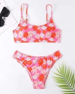 靓焱 Allover Floral Pattern Bikini Swimsuit