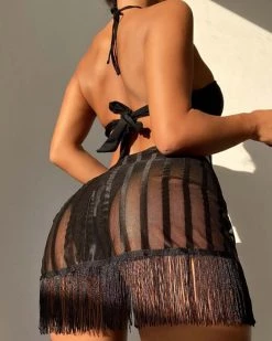 圣源发 New In 3pack Fringe Hem Versatile Crisscross Self-Tie Bikini Swimsuit & Beach Skirt