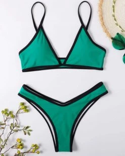 圣吉 Contrast Binding High Cut Bikini Swimsuit New In