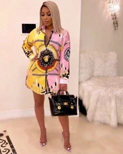 诺雅莎 Printed Cardigan Casual Shirt Dress