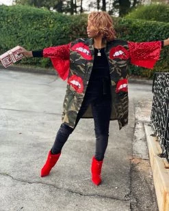 Divanewlook Camo Red Lip Jacket