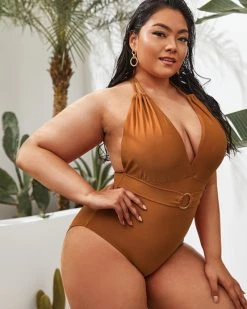 嘉恒 Solid Color Oversized One-piece Swimsuit New In