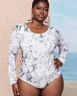 嗨晟 Marbled Backless One Piece Swimsuit