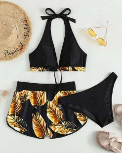 美域高 3pack Tropical Print Halter Bikini Swimsuit New In