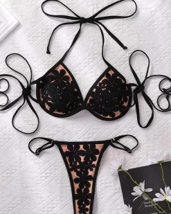 Four Persons Powers Contrast Binding Applique Underwire Bikini Swimsuit New In