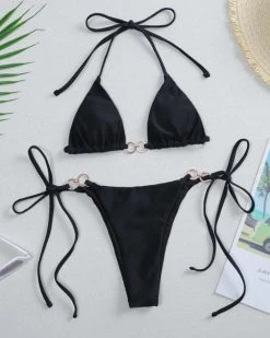 茗漪 Ring Linked Micro Triangle Thong Bikini Swimsuit