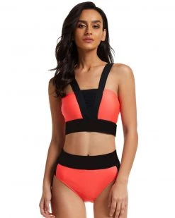 海澜 Black And Red Two Piece Swimsuit New In