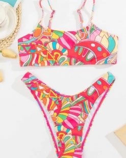 奥浪 Allover Print High Cut Bikini Swimsuit