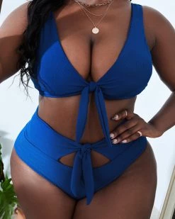 神采 BLUE AND KNOTTED HIGH WAIST SWIMSUIT New In