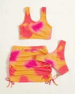 浩博 New In Tie Dye Knot Cut-out Bikini Swimsuit With Beach Skirt