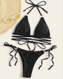 航森 New In Lace Up Tie Side Halter Bikini Swimsuit