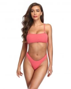 卓弘 Back Cross Strap Solid Color Two Piece Swimsuit