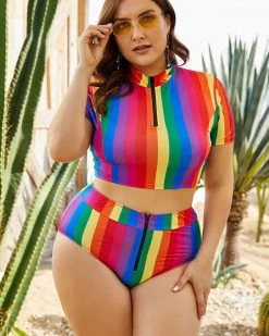 欧菲亚 Rainbow High Waist Swimsuit New In