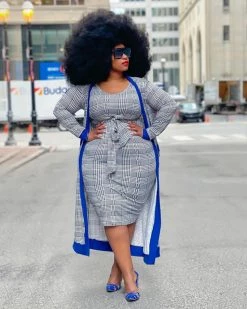 欧时尚 Plaid Print Bandage Design Dress Set New In