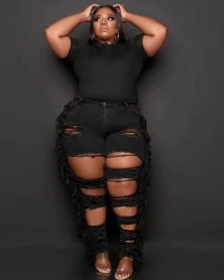 Divanewlook New In Fringe Ripped Jeans