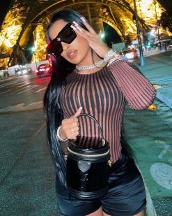 鼎傲 Striped Print Sexy Mesh See-through Suit