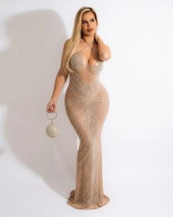 馨衣竹 Narmada Mesh Sheer Rhinestones Dress