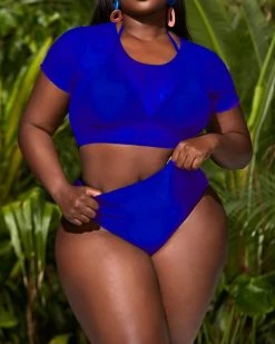 美域 Solid Oversized Three Piece Set High Waist Split Swimsuit New In