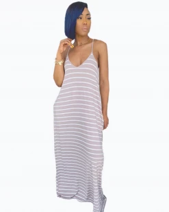 洛淇 New In Striped Suspender Dress