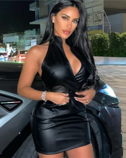 COKU My Charm Black Leather Dress