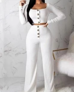 Divanewlook New In SOLID PIT STRIP PANTS SET