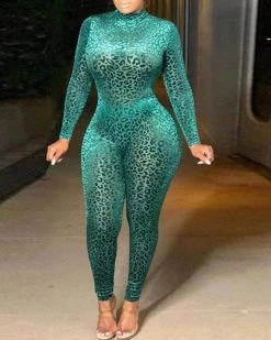 艾子依 New In Long Sleeved Leopard Print Jumpsuit