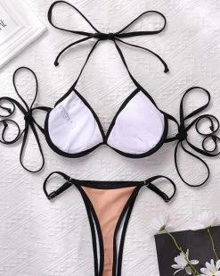 Four Persons Powers Contrast Binding Applique Underwire Bikini Swimsuit New In