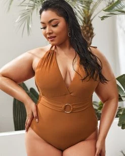 嘉恒 Solid Color Oversized One-piece Swimsuit New In