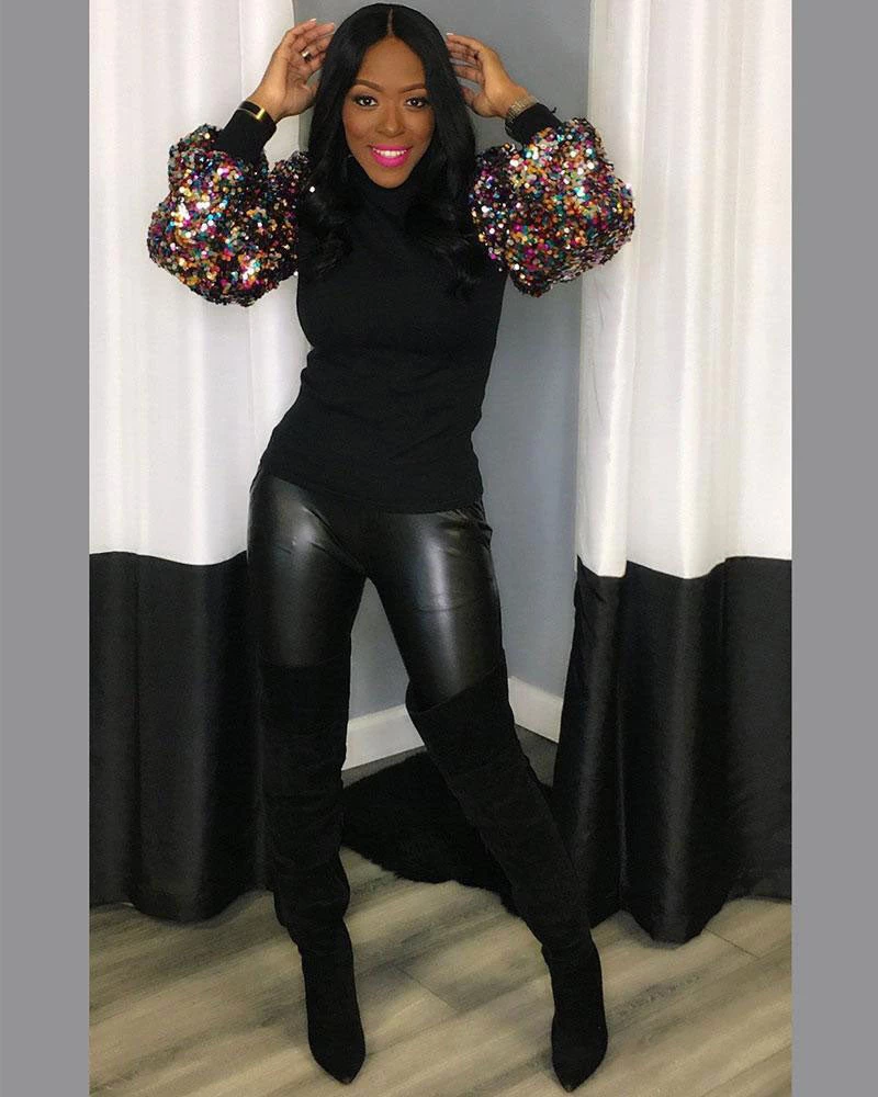 Divanewlook New In Sequin Sleeves Top 3 Divanewlook New In Sequin Sleeves Top