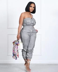 众思创 New In Sweetly Striped Jumpsuit