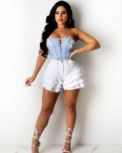 Divanewlook DON’T STRING ME ALONG DENIM SHORT New In