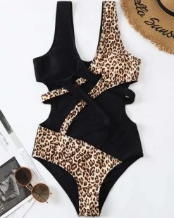 亚莉娜 Leopard Criss Cross Cut-out One Piece Swimsuit
