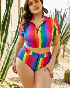 欧菲亚 Rainbow High Waist Swimsuit New In