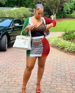 青春依然 Letter Stripes Printing Casual Skirt Suit