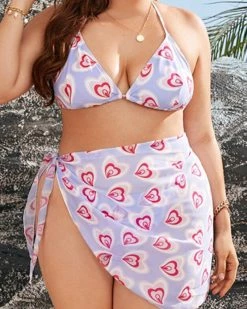 鸿瑞 Lovely Love Pattern Three Piece Swimsuit New In