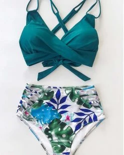 金芸果 Tropical Palms Twist-Front High Waisted Bikini New In