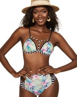 迪拉蒙 New In Black And White Corrugated Plant Printing Swimsuit