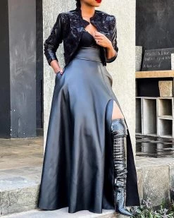 欧丽雅 New In PEEK A BOO FAUX LEATHER SKIRT