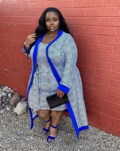 欧时尚 Plaid Print Bandage Design Dress Set New In