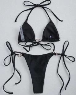 茗漪 Ring Linked Micro Triangle Thong Bikini Swimsuit