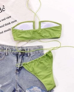 楚双 Solid Halter Thong Bikini Swimsuit New In